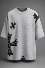 Load image into Gallery viewer, Distressed Cross Mixed-Media Oversized Tee