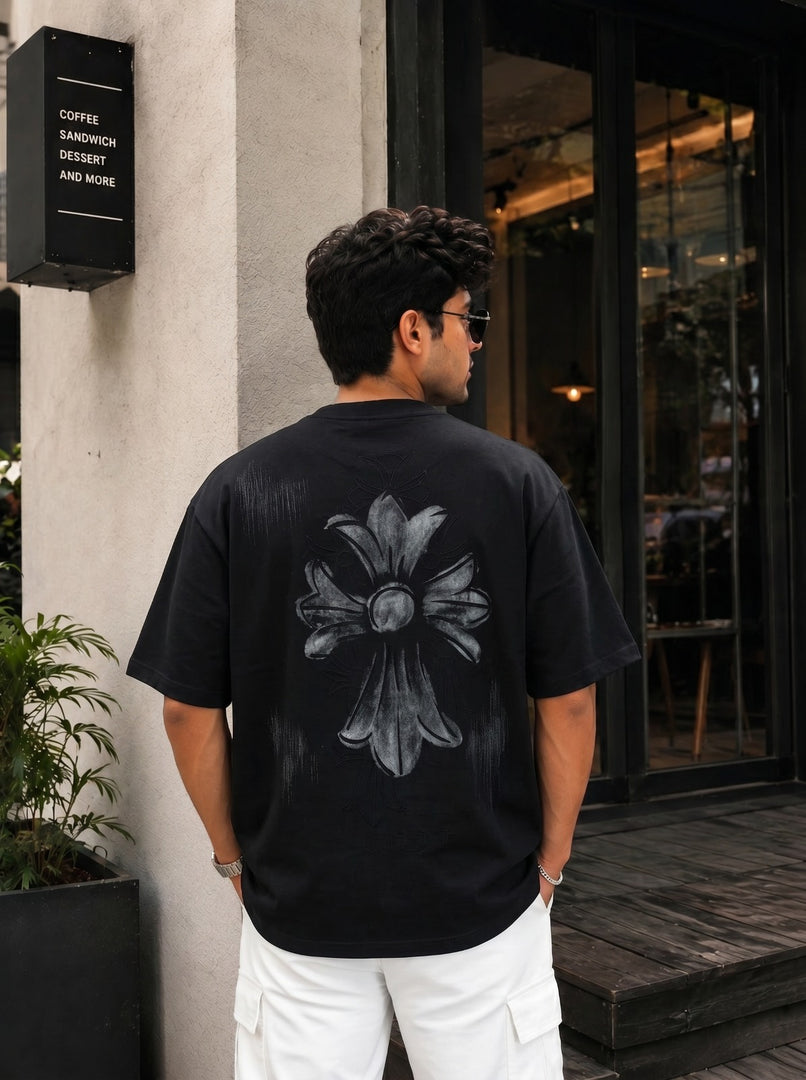 The Onyx Distressed Gothic Cross Tee