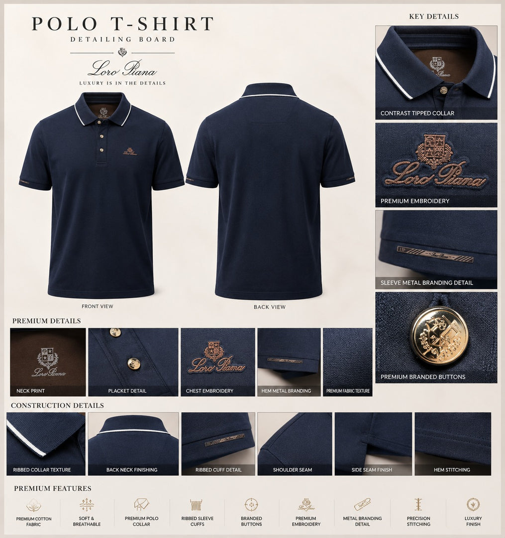Loro Piano Deep Navy Crested Pique Polo Tee