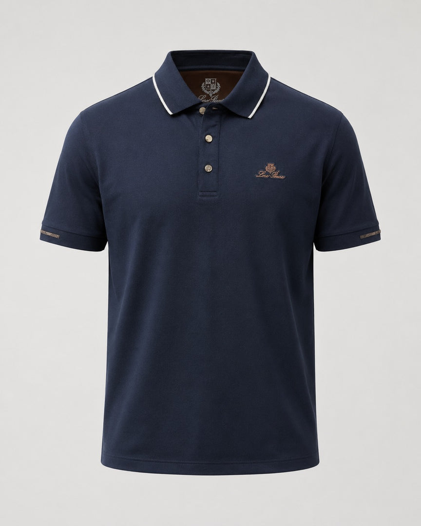 Loro Piano Deep Navy Crested Pique Polo Tee