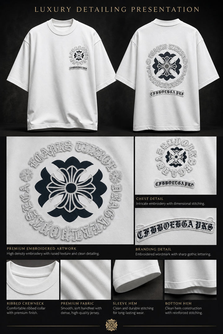 Rosette Embroidered Back Crew T-shirt