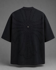 Cross-Embroidered Applique Tee