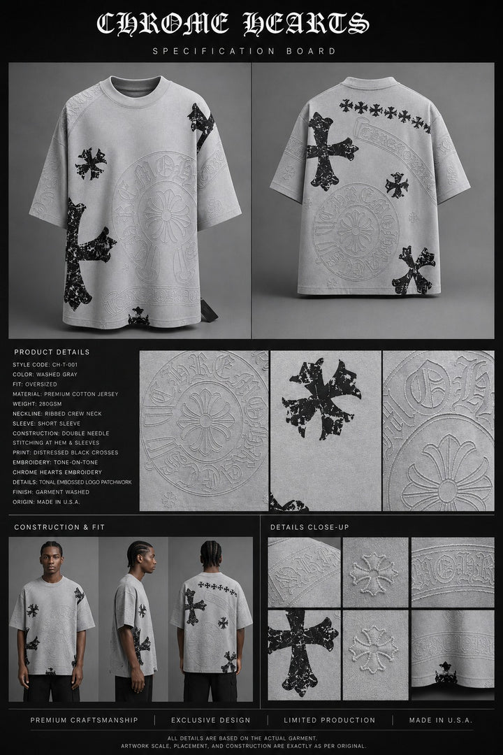 Distressed Cross Mixed-Media Oversized Tee