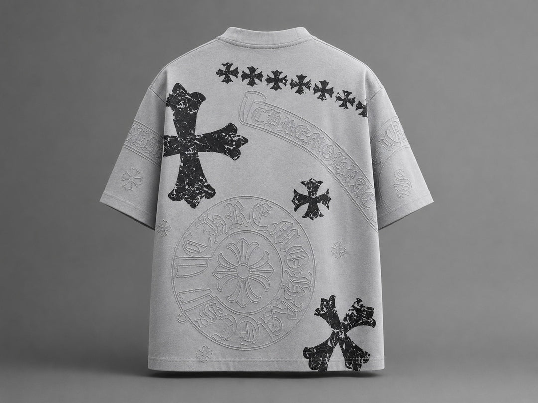 Distressed Cross Mixed-Media Oversized Tee
