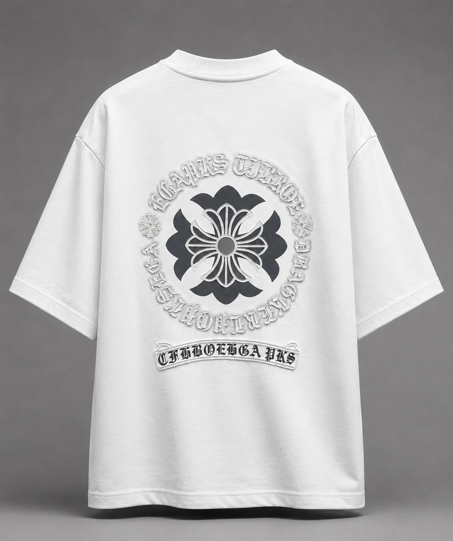 Rosette Embroidered Back Crew T-shirt
