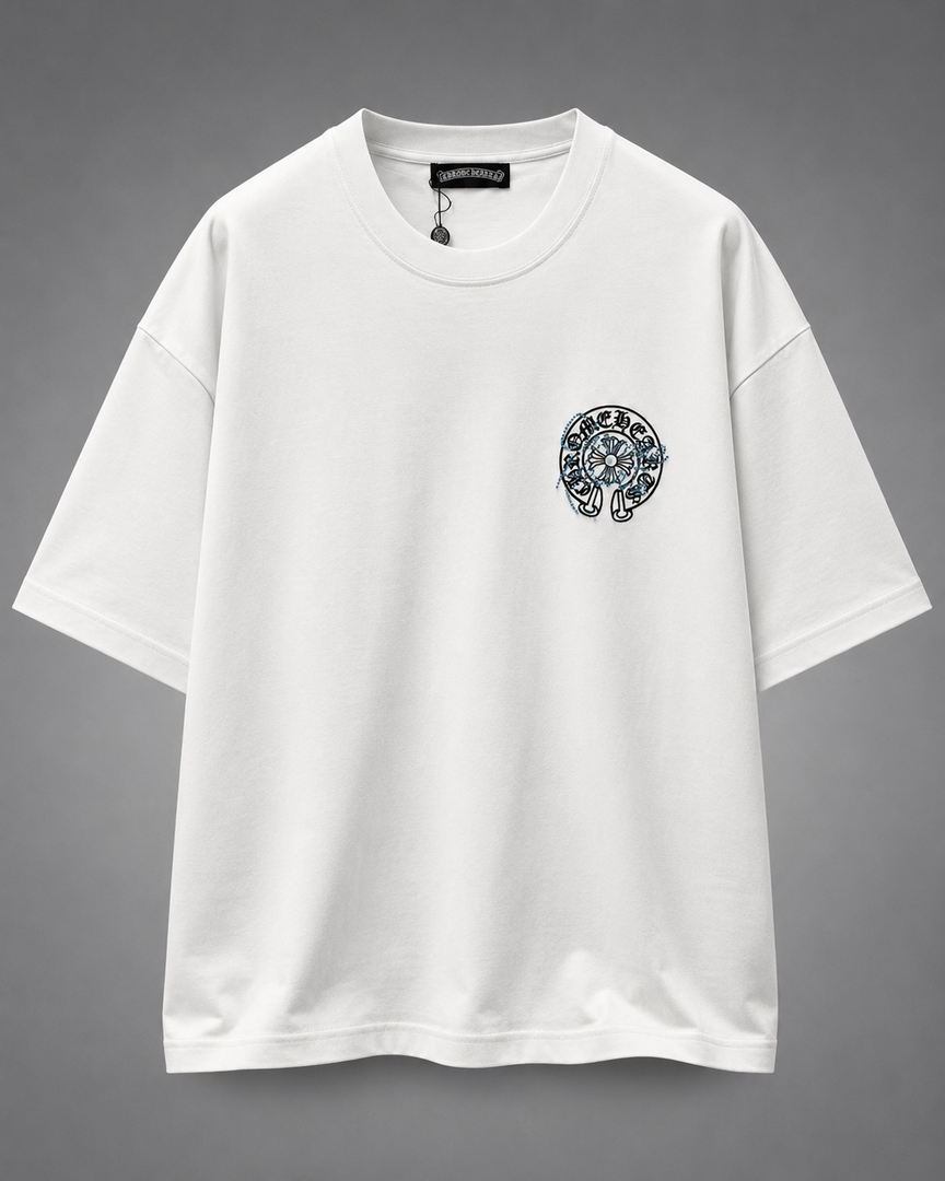Chrome He arts Sapphire Script Tee