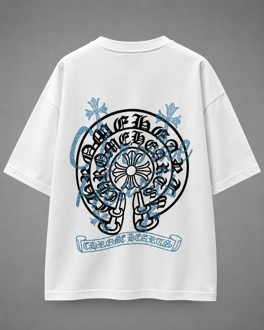 Chrome He arts Sapphire Script Tee