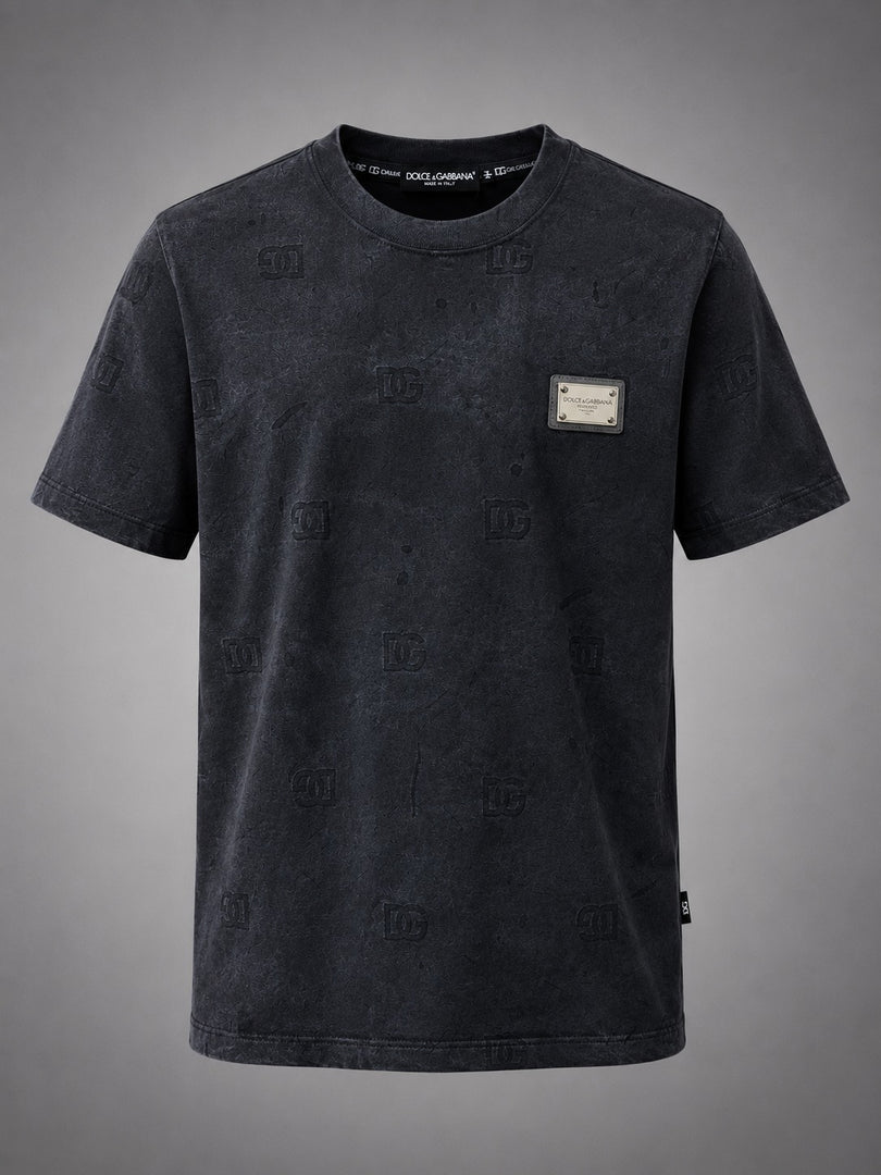 Charcoal Jacquard Distressed Luxury Tee