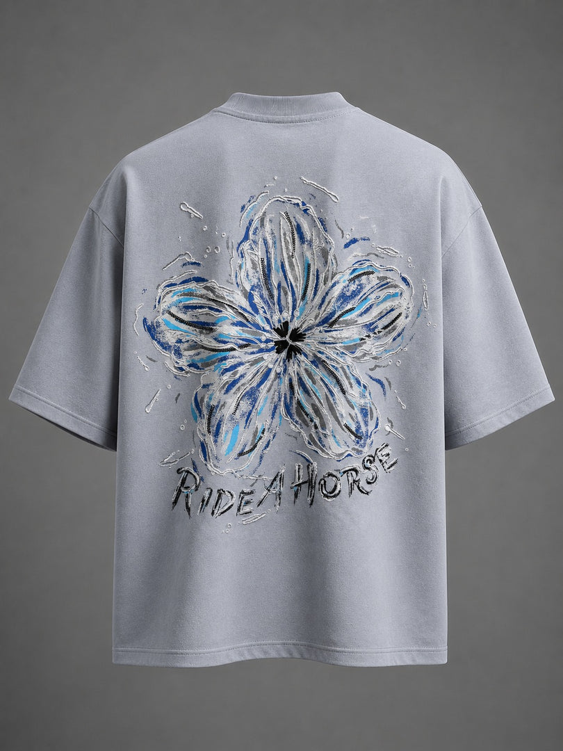 Distressed Hibiscus Oversized Tee