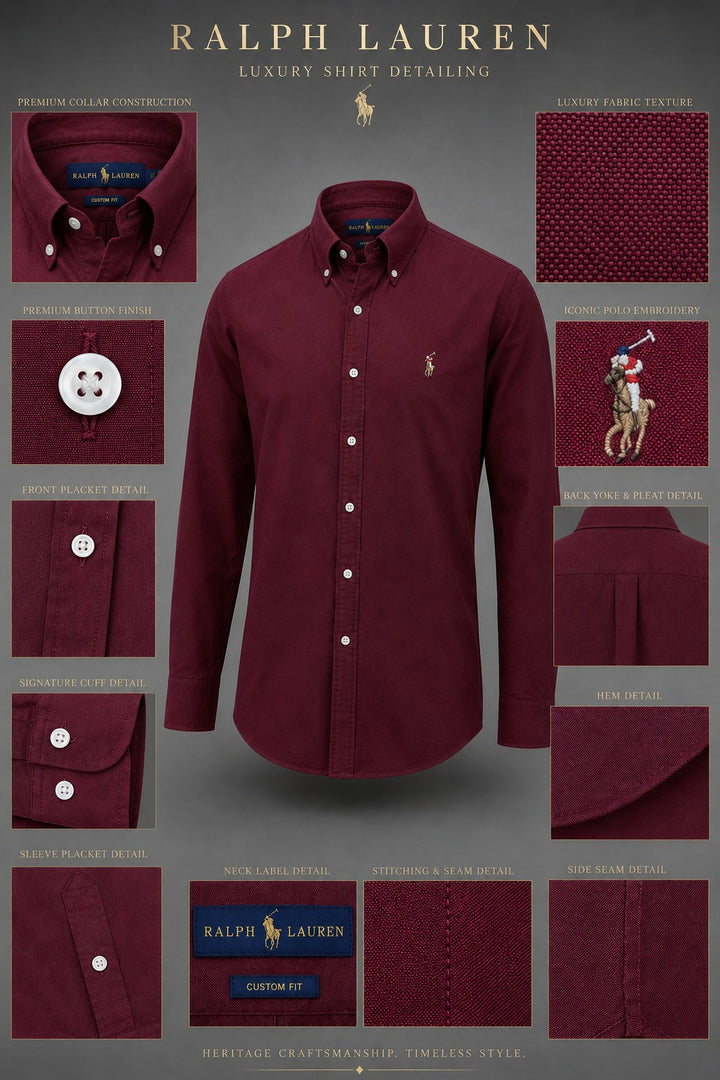 PRL Burgundy Fine Cotton Oxford Shirt