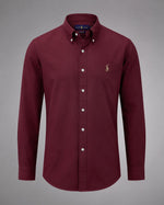 Load image into Gallery viewer, PRL Burgundy Fine Cotton Oxford Shirt