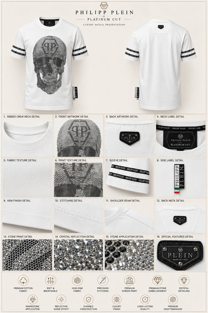 PHILLIP PLEIN Hex-Insignia Skull Strass Crew