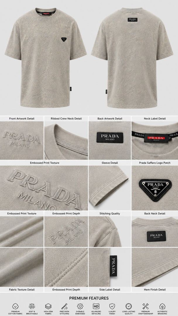 Prada Washed Sand Allover Insignia Tee