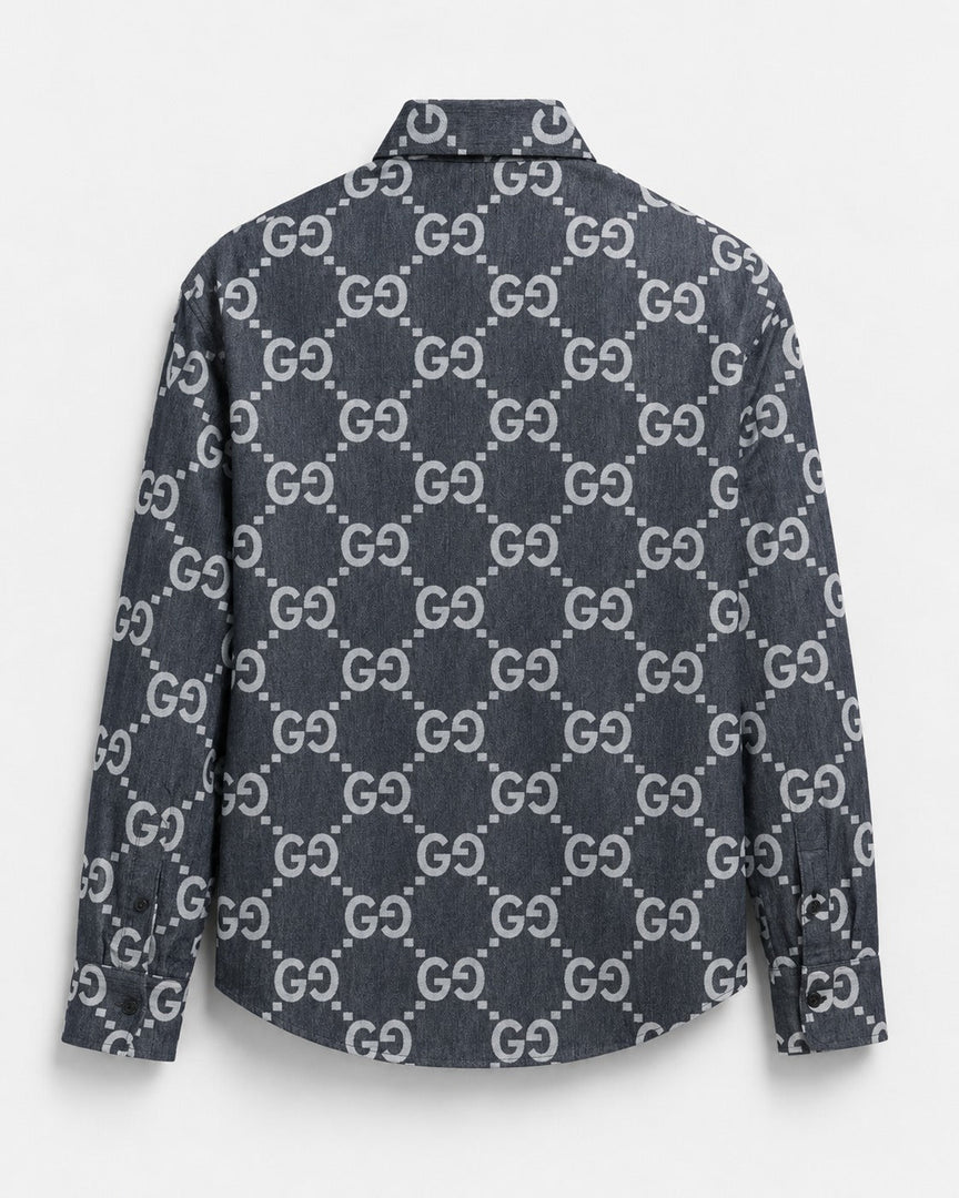 Signature GG Shadow Denim Button-Down Shirt