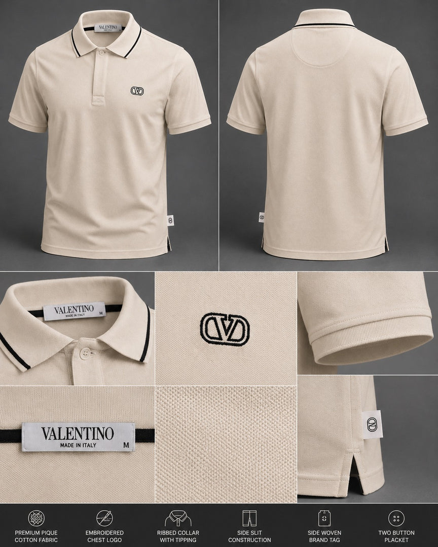 Valentino Ecru Pique Polo Off White