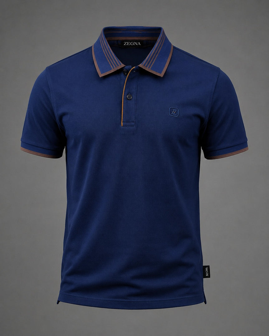 Zegna Navy Terracotta Luxury Polo
